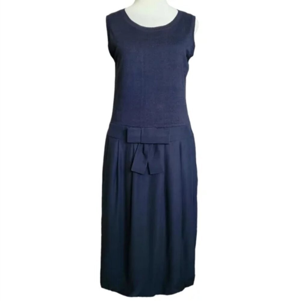 Talbots Cotton Silk Drop Waist Sleeveless Midi Dress Bow Detail‎ (Size 16P)